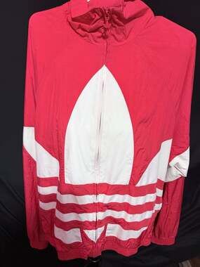 Adidas Originals Big Trefoil Stripe Large Logo Hooded Windbreaker Jacket Red